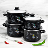 Enameled Cookware 8-elements Set of Pots with Chicken Print and Lid | 43719