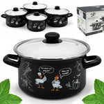 Enameled Cookware 8-elements Set of Pots with Chicken Print and Lid | 43719