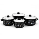 Enameled Cookware 8-elements Set of Pots with Chicken Print and Lid | 43719