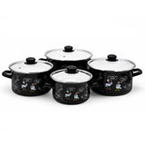 Enameled Cookware 8-elements Set of Pots with Chicken Print and Lid | 43719