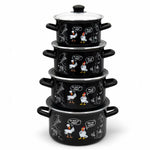 Enameled Cookware 8-elements Set of Pots with Chicken Print and Lid | 43719
