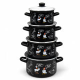 Enameled Cookware 8-elements Set of Pots with Chicken Print and Lid | 43719