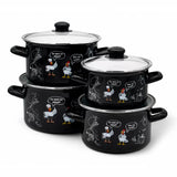 Enameled Cookware 8-elements Set of Pots with Chicken Print and Lid | 43719