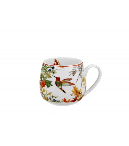 White Porcelain Barrel Mug with Bird Pattern - LINEA 430 ml | 3449
