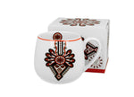 White Porcelain Barrel Mug with Folk Pattern - PARZENICA 430 ml | 34080