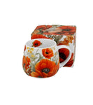 White Porcelain Barrel Mug with Poppies Pattern - MAKI 430 ml | DUO-M01