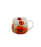White Porcelain Barrel Mug with Poppies Pattern - MAKI 430 ml | DUO-M01