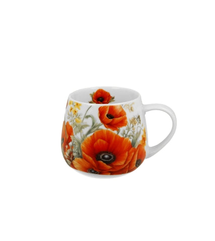 White Porcelain Barrel Mug with Poppies Pattern - MAKI 430 ml | DUO-M01