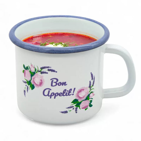 White Enameled Mug with Bon Appetit Print 800 ml | 42904
