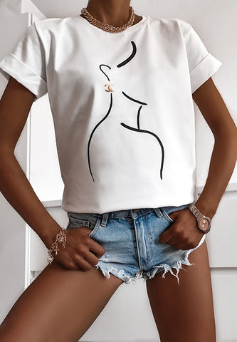 White T-Shirt with Black Minimalistic Print | FL-57