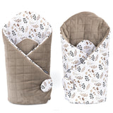 Mocha Brown Double-Sided Swaddle Wrap with Floral Pattern - Rożek Becik | MMT-35