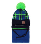 Boys' Dark Blue and Neon Green Beanie and Tube Scarf Set ~6 years | 36/371