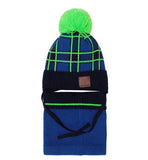 Boys' Dark Blue and Neon Green Beanie and Tube Scarf Set ~6 years | 36/371