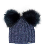Girls' Dark Blue Beanie with Two Pom Pom ~ 2-6 years | 36/471-DB