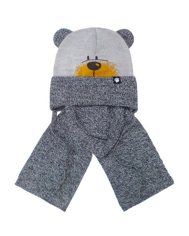 Boys' Tied Light Gray Hat with Ears and Scarf Set ~ 1-3 years | 42/418-MU