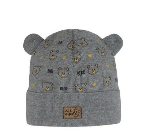 Baby Boys' Beanie with Bear Print and Ears ~ 0-12 months | 46/019