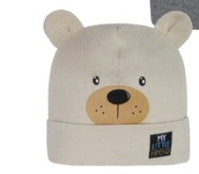Beige Boys' Beanie with Bear Print and Ears ~ 0-12 months | 46/062-BE
