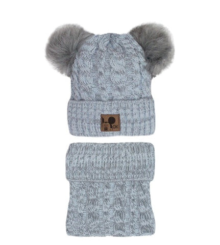 Kids Light Blue Hat with Two Pompoms and Tube Scarf Set ~ 1-5 Years | 46/436-LB