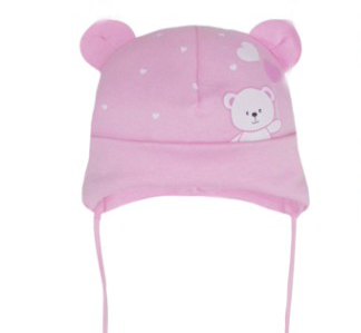 Pink Girls' Tied Hat with Bear Print - 1-3 Years | 48/010-P