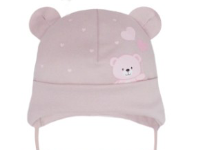 Powder Pink Girls' Tied Hat with Bear Print - 1-3 Years | 48/010-PP