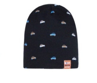 Spring Boys' Black Beanie with Cars Pattern ~6-12 years  | 48/098-BL