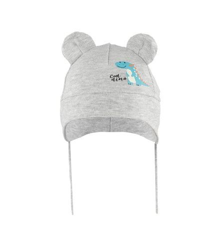 Boys' Gray Tied Hat with Dinosaur Print ~ 0-6 months | 50/016-C