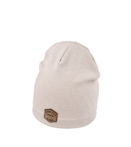 Boys' Beige Beanie with Patch ~ 6-12 years | 50/123-A