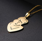 Golden Stainless Steel Motherhood Heart Charm Necklace | BLU-062