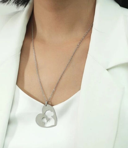 Stainless Steel Motherhood Heart Charm Necklace | BLU-061