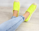 Women's Neon Yellow CC Espadrilles Slip-On Flats | NB273-LGREEN