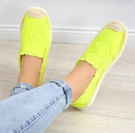 Women's Neon Yellow CC Espadrilles Slip-On Flats | NB273-LGREEN