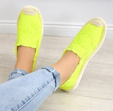 Women's Neon Yellow CC Espadrilles Slip-On Flats | NB273-LGREEN