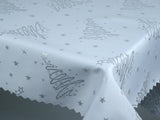 White Double Sided Table Cloth with Silver Christmas Tree Pattern | Marion-RecSilvCHR