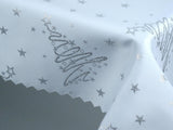 White Double Sided Table Cloth with Silver Christmas Tree Pattern | Marion-RecSilvCHR