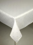 White Rectangle Double Sided Table Cloth with Silver Dots Pattern | Marion-RecSilDot