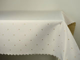 White Round Double Sided Table Cloth with Golden Dots Pattern 51.18 in | Marion-130-RoGol