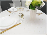 White Round Double Sided Table Cloth with Golden Dots Pattern 51.18 in | Marion-130-RoGol