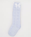 Girl's Light Blue Knee-high Bamboo Socks with Bow - 3-Pack | 13DF13-2