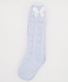 Girl's Light Blue Knee-high Bamboo Socks with Bow - 3-Pack | 13DF13-2
