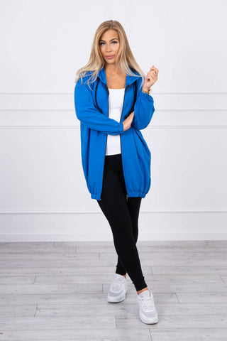 Blue Hooded Sweatshirt with Zip and Print on the Back |9117-BL