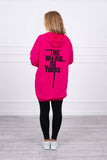 Pink Hooded Sweatshirt with Zip and Print on the Back |9117-NP