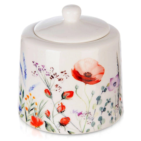 White Porcelain Sugar Bowl with Poppies Pattern | 155405