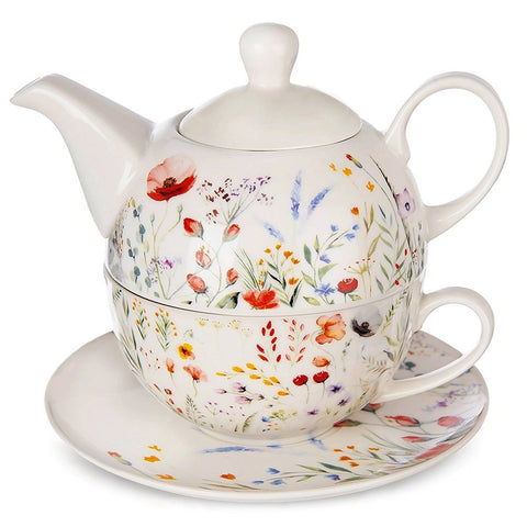 Poppies Pattern Teaware Porcelain 4-piece Tea for One | 129662