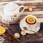 White Porcelain Cup with Saucer and Poppies Pattern - 260 ml | 129661
