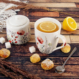 White Porcelain Barrel Mug with Poppies Pattern - MAKI 360 ml | 129660