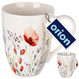 White Porcelain Barrel Mug with Poppies Pattern - MAKI 360 ml | 129660