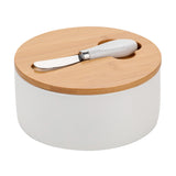 Ceramic White Butter Dish with Bamboo Lid and Knife |  2K2952