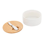 Ceramic White Butter Dish with Bamboo Lid and Knife |  2K2952