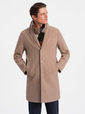 Men's Beige Classic Coat with Buttons | COWC-0104