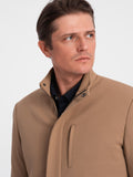 Men's Camel Elegant Coat with Zipper | 0103-V4-C